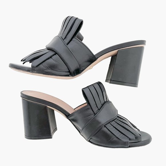 Gucci GG Fringe Sandals EU 36.5 US 6.5 Black Marmont Mules Block Heel Slide Logo - Picture 10 of 12